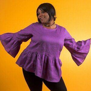 Tunic Plus Size 14W 24W Ruffle Linen Light Weight Vivid Purple Asymmetric